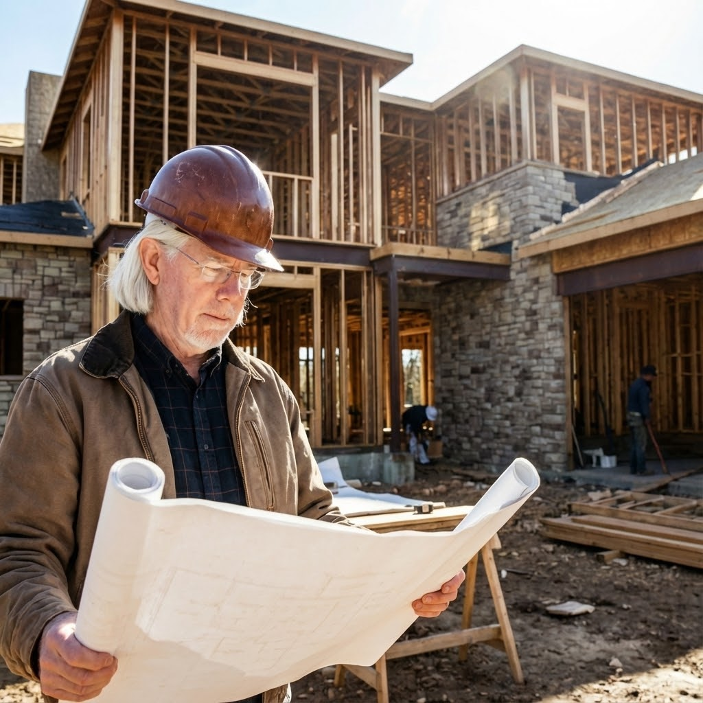 Michael Hyden reviewing plan onsite.
