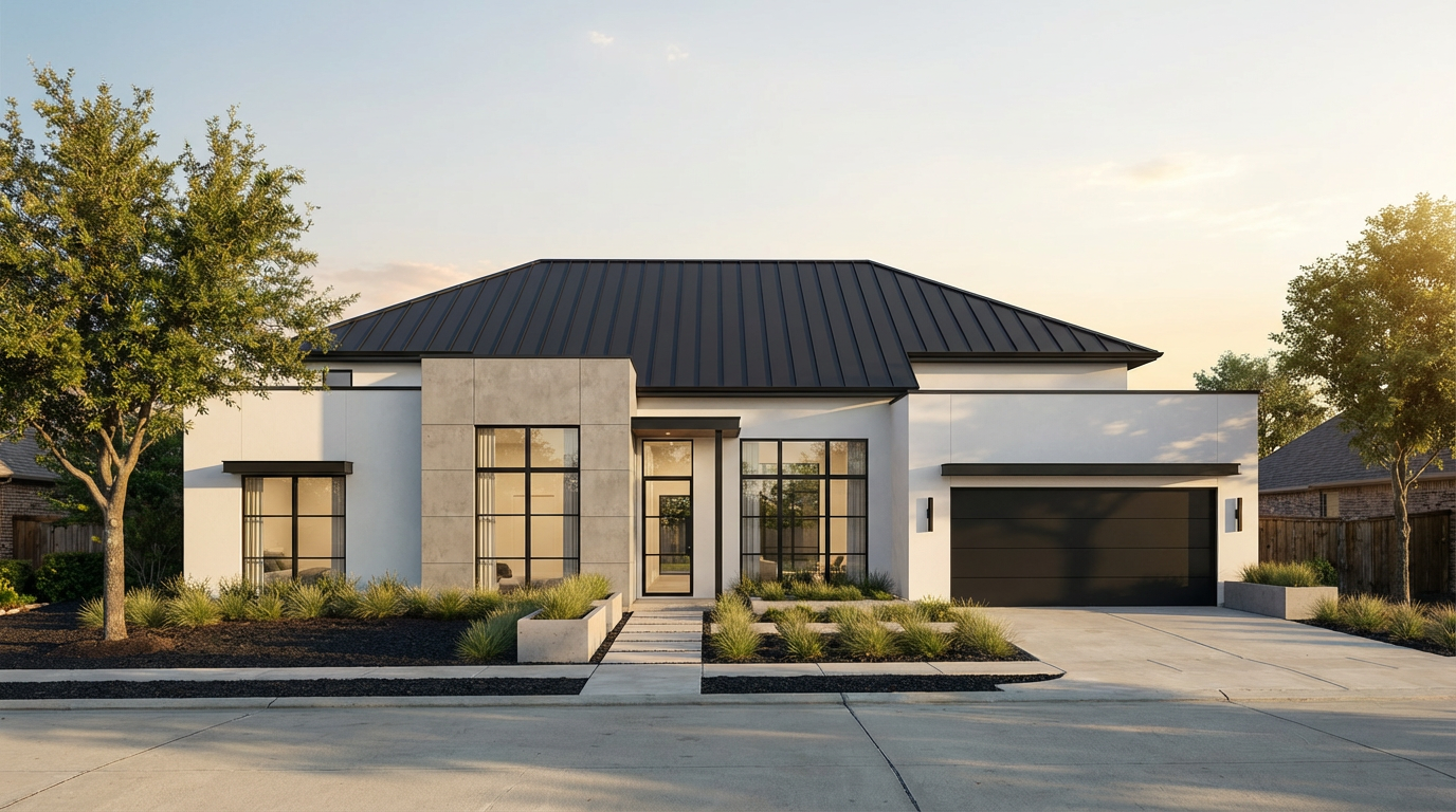Contemporary home with metal roof designed by Hyden Design Group.